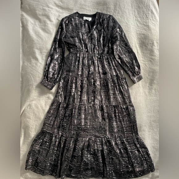 Ba&sh Sophie Tiered Dress. Size XS . Black and metallic silver. - Picture 5 of 15
